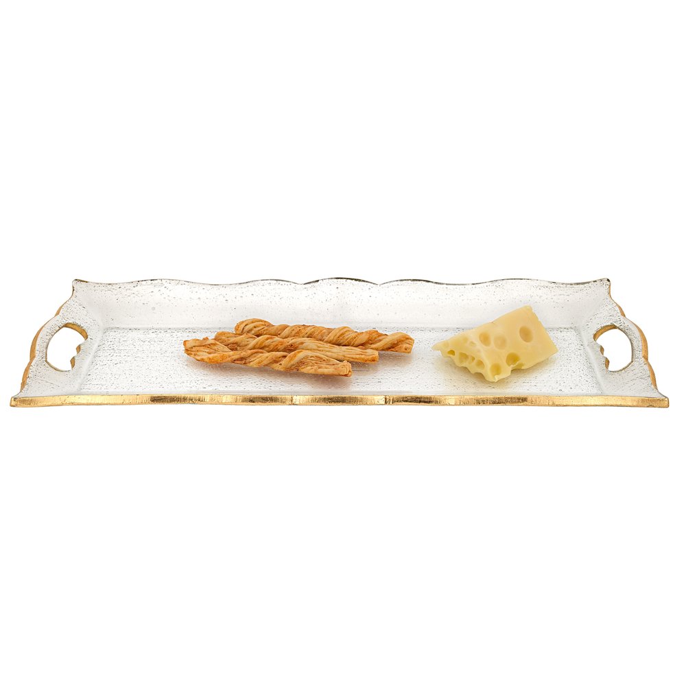 20" Clear And Gold Seeded Glass Serving Tray With Handles HomeRoots