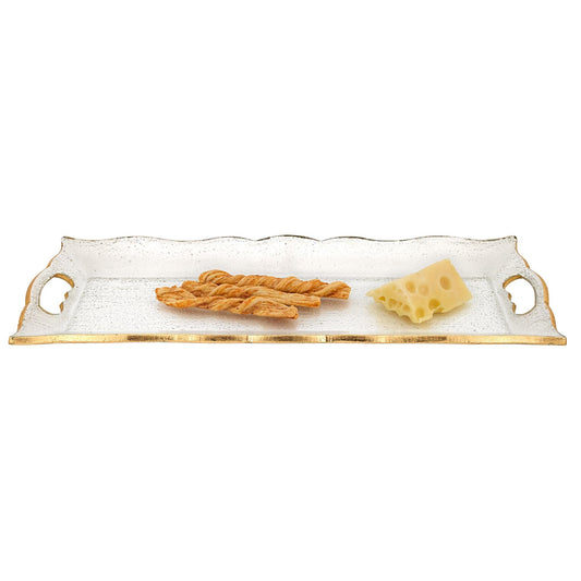 7 X 20 Hand Decorated Scalloped Edge Gold Leaf Tray With Cut Out Handles - FurniFindUSA