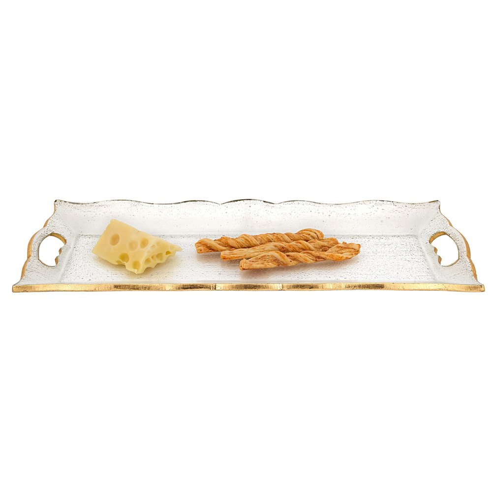 20" Clear And Gold Seeded Glass Serving Tray With Handles HomeRoots