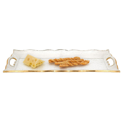 7 X 20 Hand Decorated Scalloped Edge Gold Leaf Tray With Cut Out Handles - FurniFindUSA