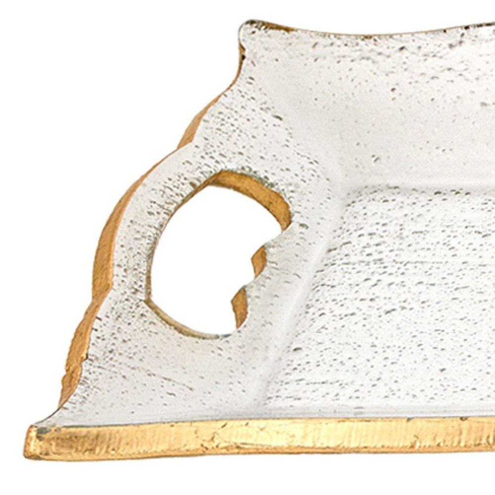 20" Clear And Gold Seeded Glass Serving Tray With Handles HomeRoots