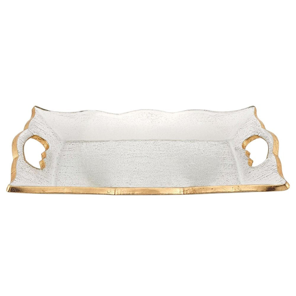 20" Clear And Gold Seeded Glass Serving Tray With Handles HomeRoots