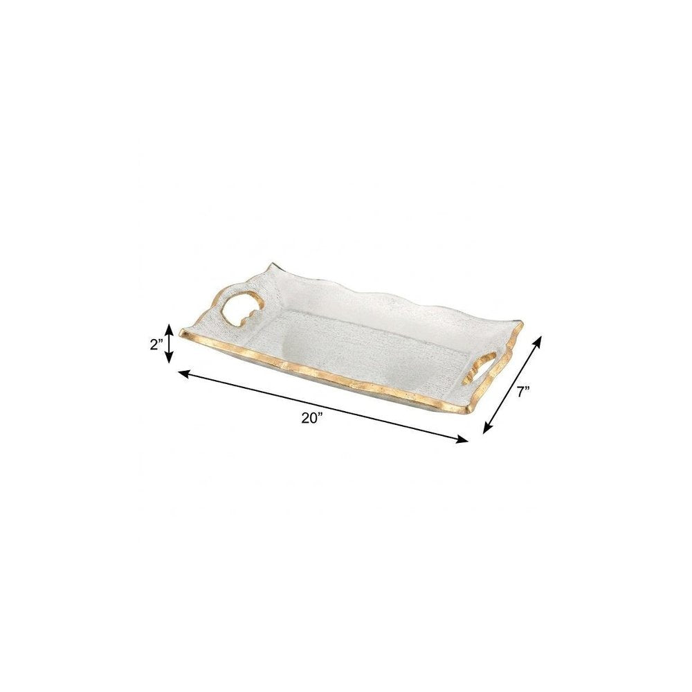 20" Clear And Gold Seeded Glass Serving Tray With Handles HomeRoots