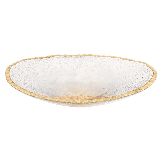 8" Clear And Gold Glass Scalloped Edge Oval Serving Bowl HomeRoots