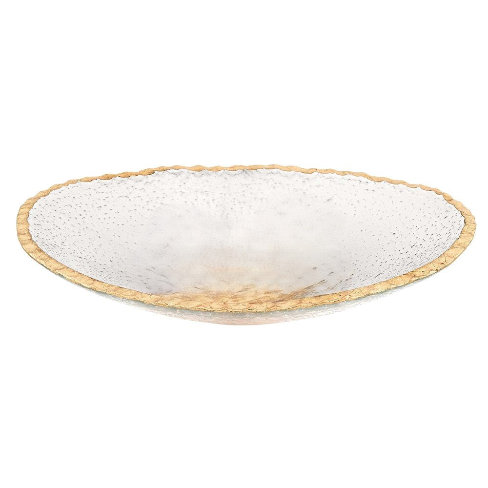 8" Clear And Gold Glass Scalloped Edge Oval Serving Bowl HomeRoots