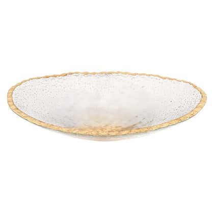 8" Clear And Gold Glass Scalloped Edge Oval Serving Bowl HomeRoots