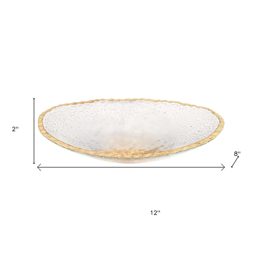 8" Clear And Gold Glass Scalloped Edge Oval Serving Bowl HomeRoots