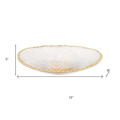 8" Clear And Gold Glass Scalloped Edge Oval Serving Bowl HomeRoots