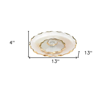 13" Clear and Gold Round Glass Hand Finished Lazy Susan HomeRoots