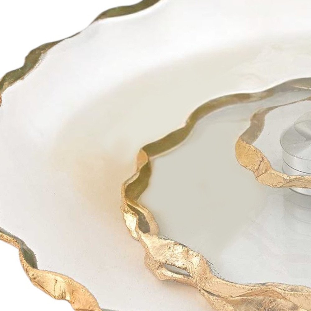 13" Clear and Gold Round Glass Hand Finished Lazy Susan HomeRoots