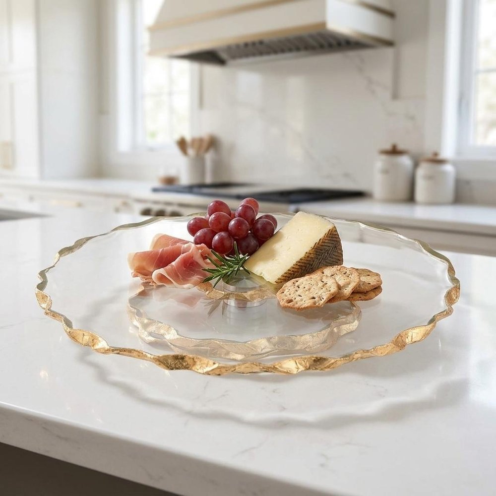 13" Clear and Gold Round Glass Hand Finished Lazy Susan — view 2