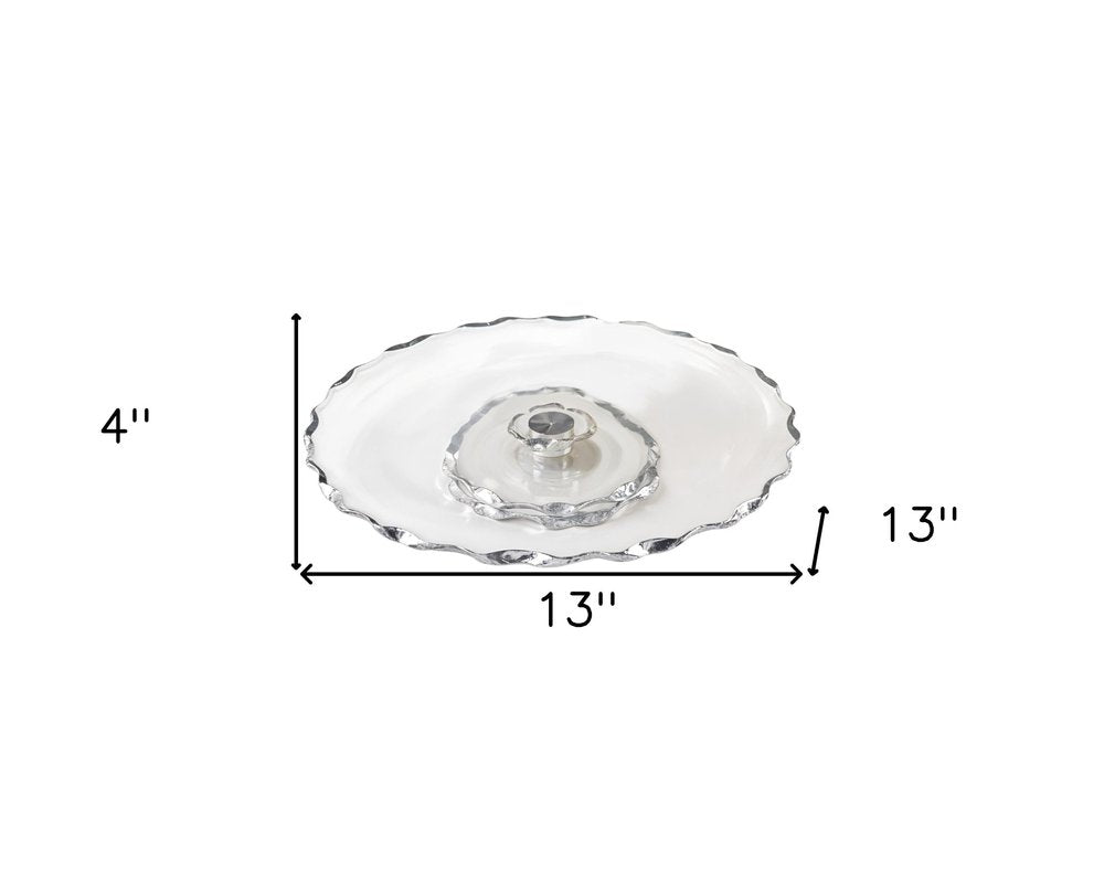 13" Clear And Silver Round Glass Hand Finished Lazy Susan — view 7