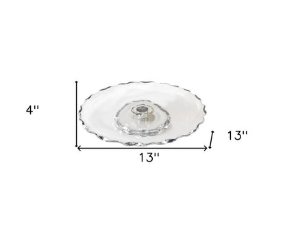 13" Clear And Silver Round Glass Hand Finished Lazy Susan HomeRoots