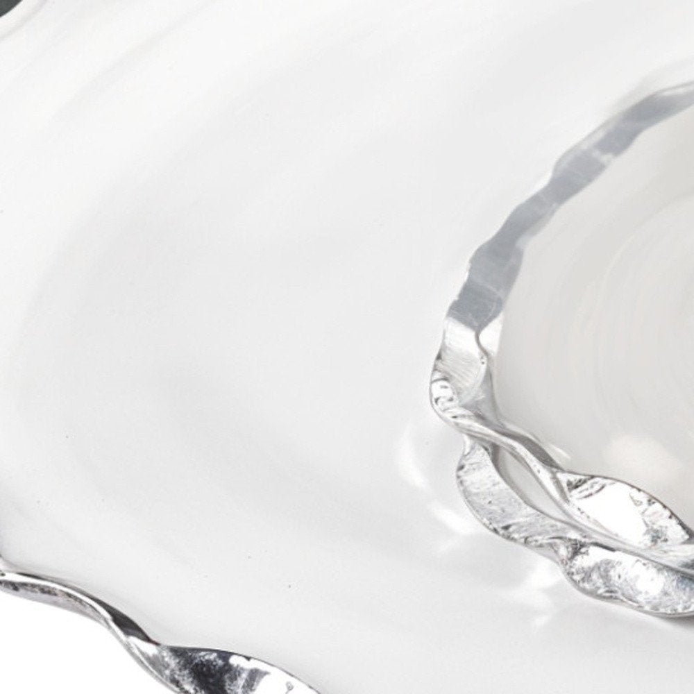 13" Clear And Silver Round Glass Hand Finished Lazy Susan — view 3