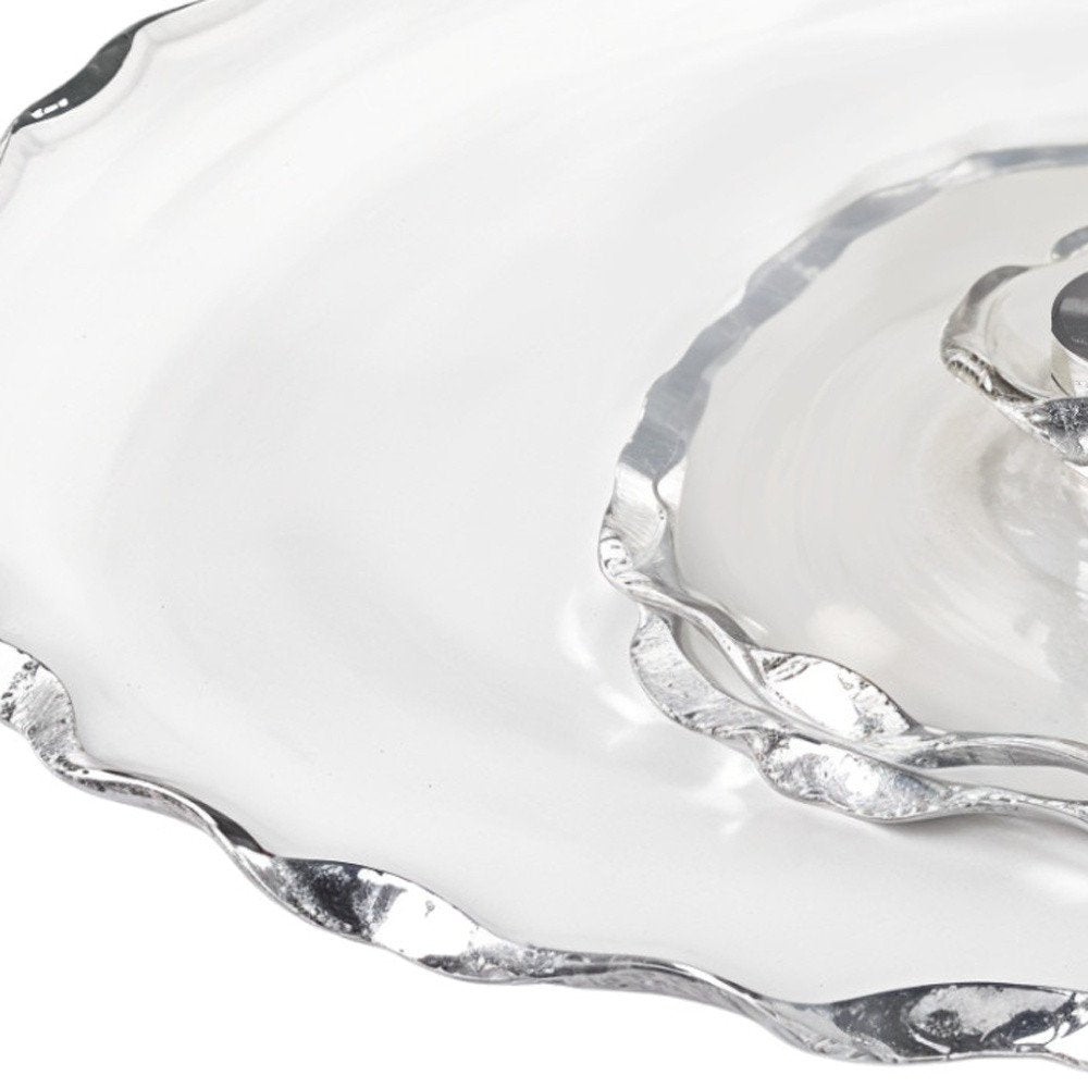 13" Clear And Silver Round Glass Hand Finished Lazy Susan HomeRoots