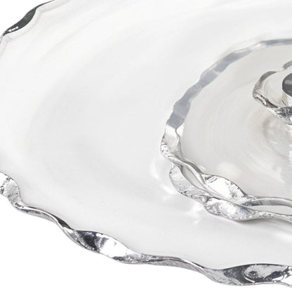 13" Clear And Silver Round Glass Hand Finished Lazy Susan HomeRoots