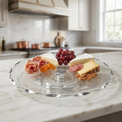 13" Clear And Silver Round Glass Hand Finished Lazy Susan HomeRoots
