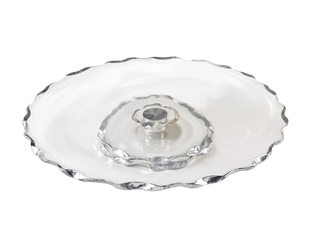 13" Clear And Silver Round Glass Hand Finished Lazy Susan — view 1