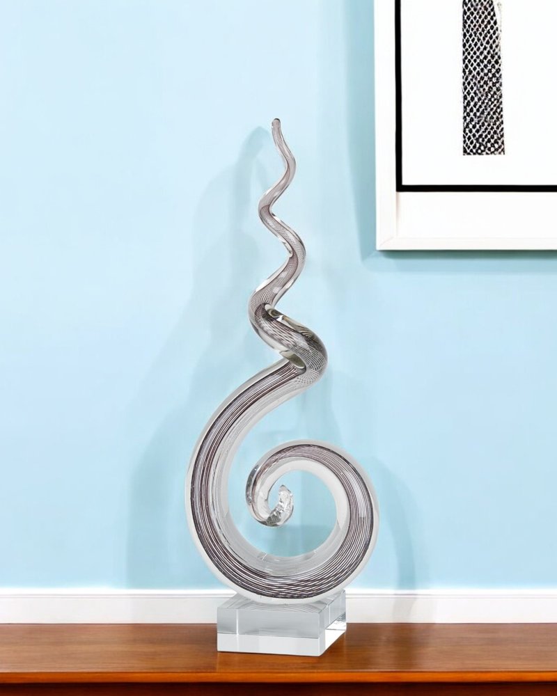 20" Clear and Brown Murano Glass Modern Abstract Tabletop Sculpture HomeRoots