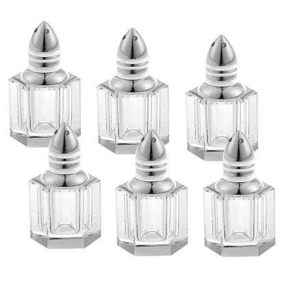 Set of Six Clear And Silver Cut Crystal Individual Salt and Pepper Shakers HomeRoots