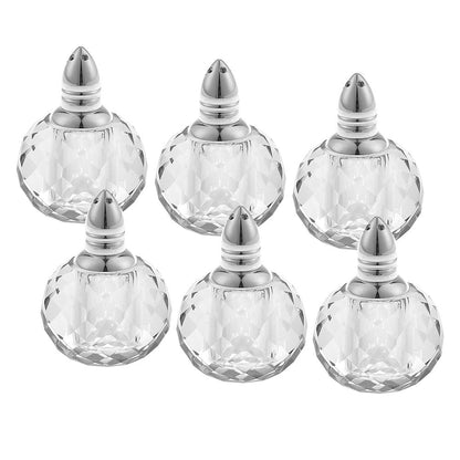 Set of Six Clear And Silver Round Cut Crystal Salt and Pepper Shakers HomeRoots