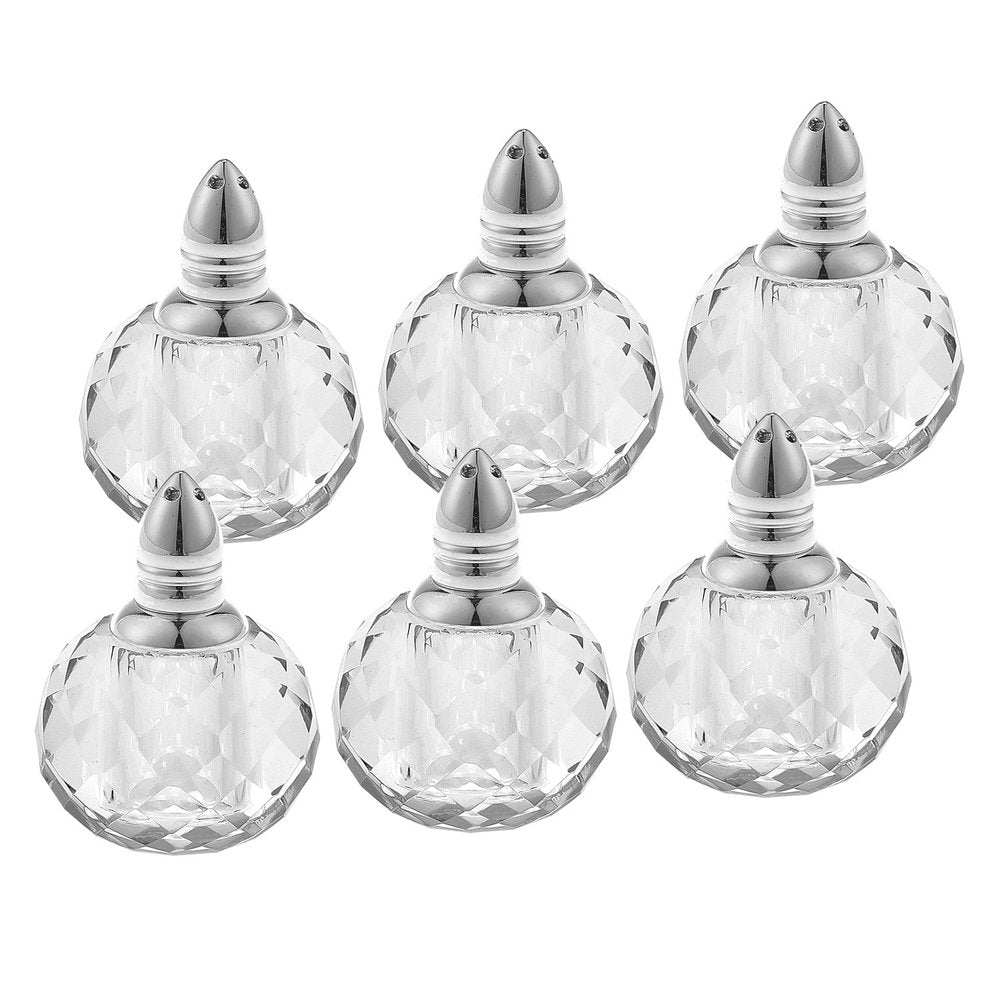 Set of Six Clear And Silver Round Cut Crystal Salt and Pepper Shakers HomeRoots