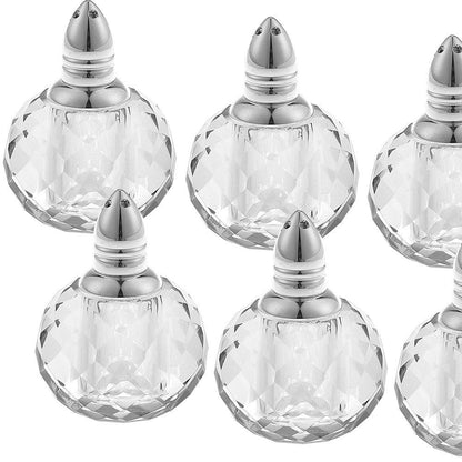 Set of Six Clear And Silver Round Cut Crystal Salt and Pepper Shakers HomeRoots