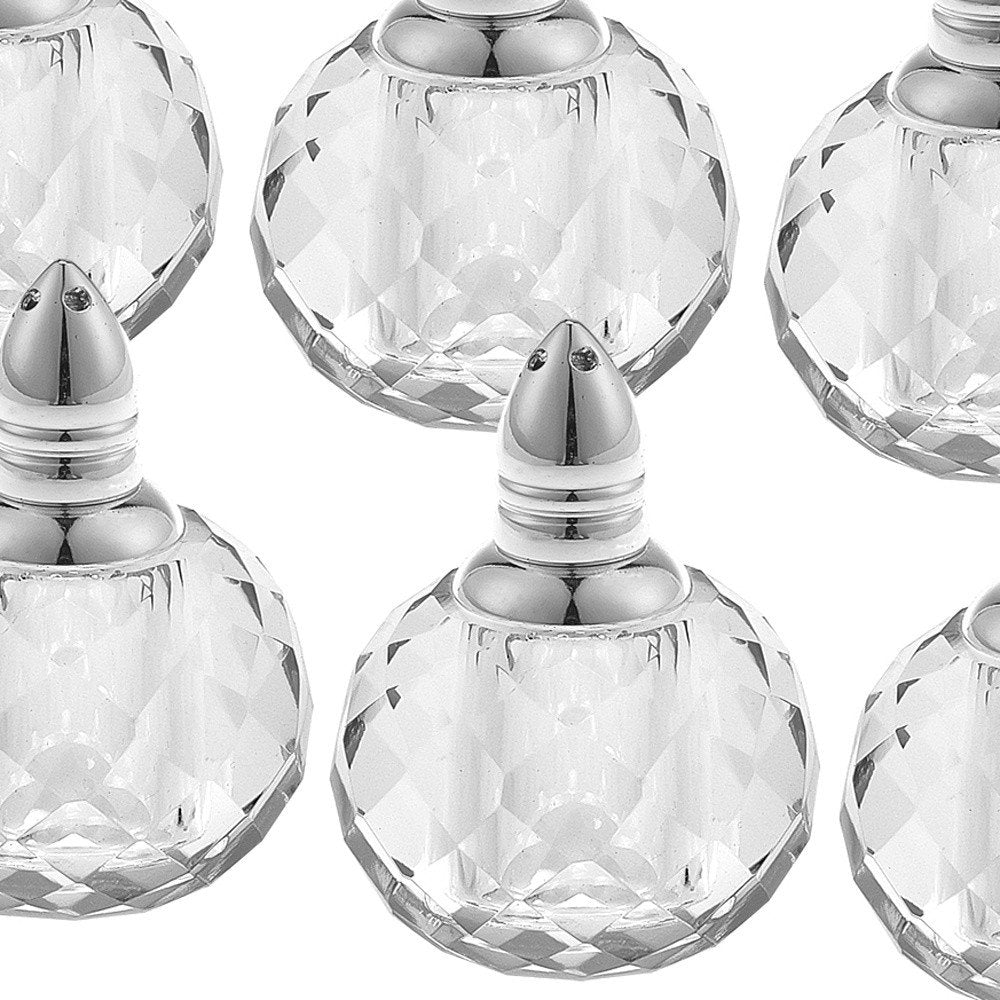 Set of Six Clear And Silver Round Cut Crystal Salt and Pepper Shakers HomeRoots