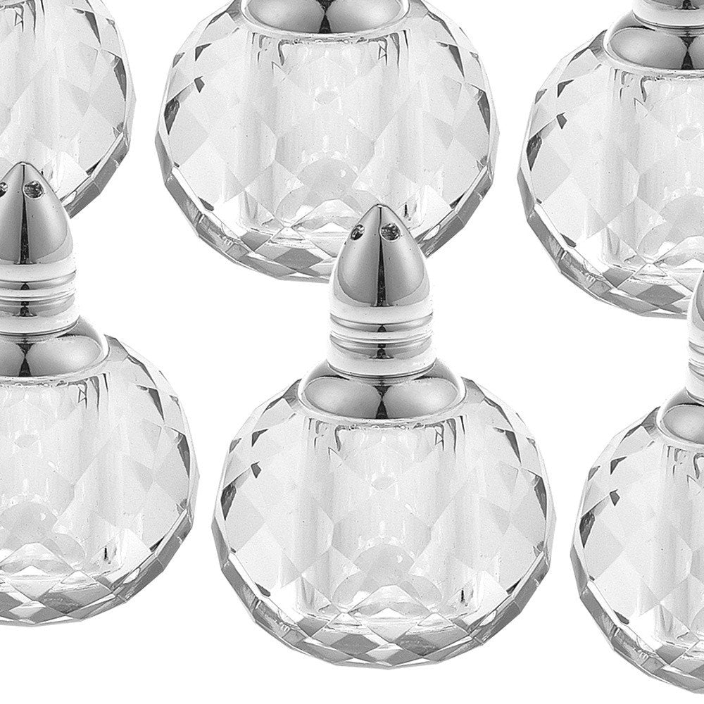 Set of Six Clear And Silver Round Cut Crystal Salt and Pepper Shakers HomeRoots