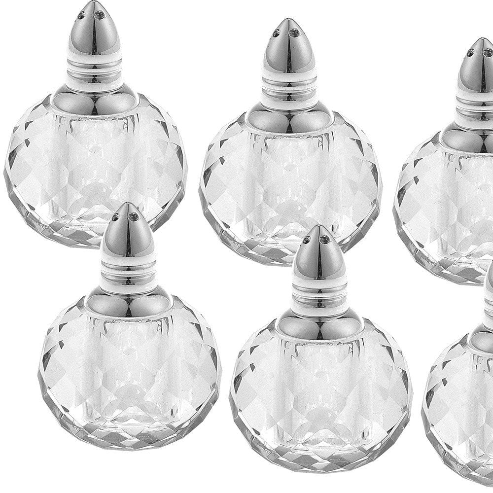 Set of Six Clear And Silver Round Cut Crystal Salt and Pepper Shakers HomeRoots