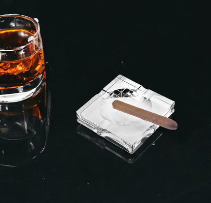 7" Clear Crystal Square Tabletop Cigar Ashtray HomeRoots