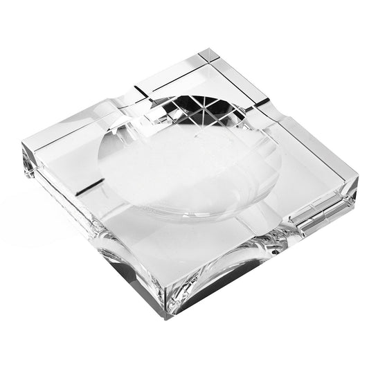 7" Clear Crystal Square Tabletop Cigar Ashtray