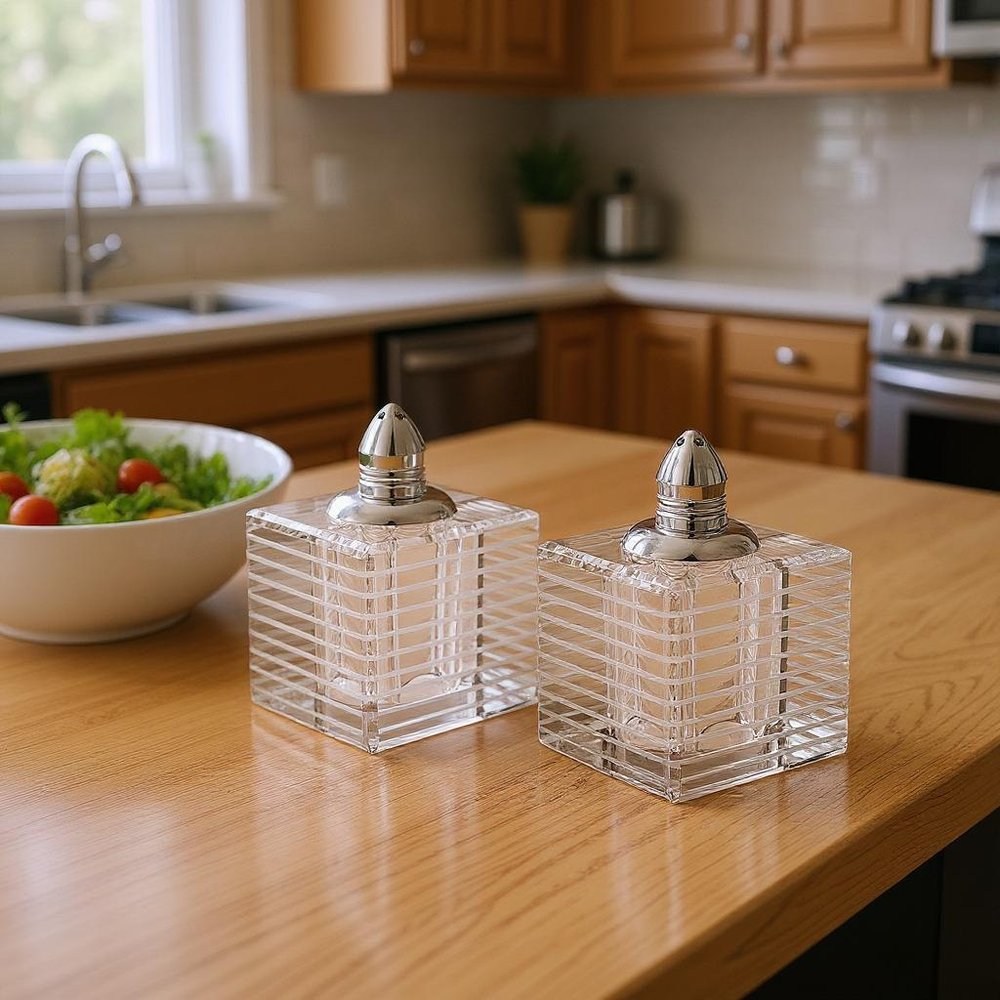 Set of Two Clear And Silver Crystal Striped Pepper Shakers HomeRoots