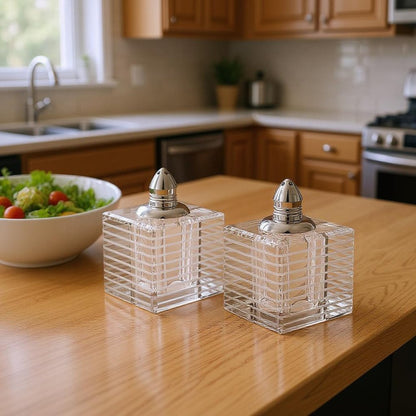 Set of Two Clear And Silver Crystal Striped Pepper Shakers HomeRoots