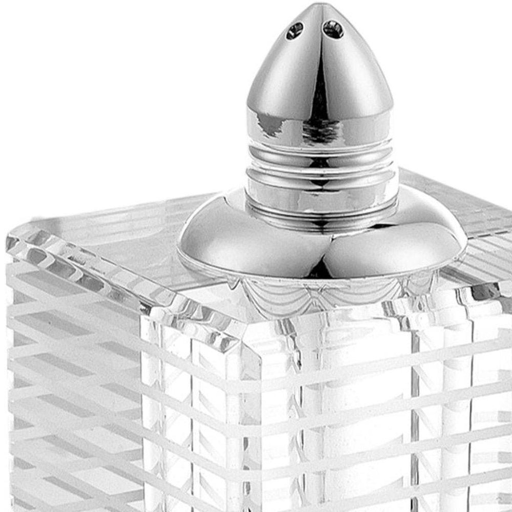 Set of Two Clear And Silver Crystal Striped Pepper Shakers HomeRoots