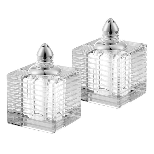Set of Two Clear And Silver Crystal Striped Pepper Shakers HomeRoots