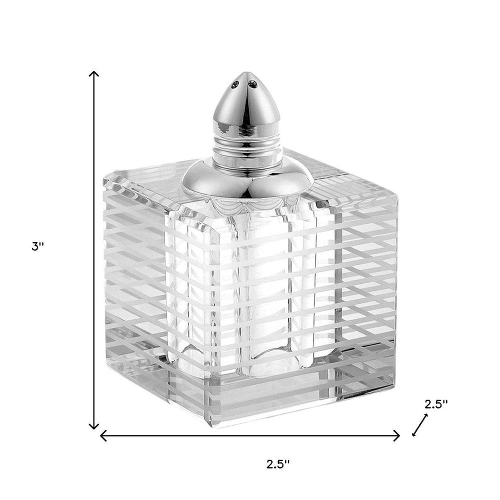Set of Two Clear And Silver Crystal Striped Pepper Shakers HomeRoots