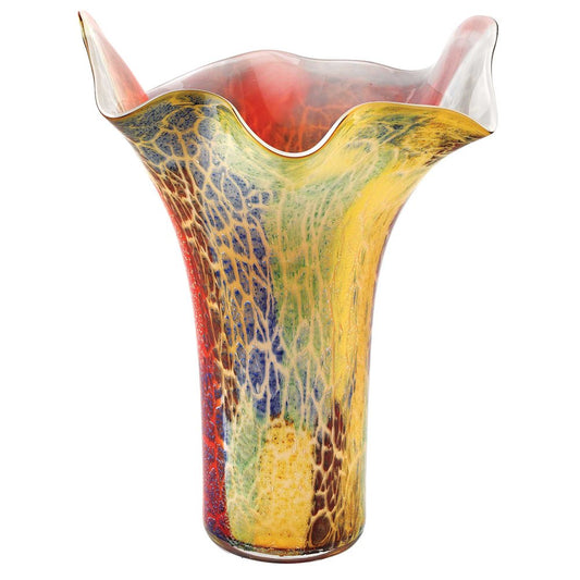 17" Red and Yellow Glass Abstract Novelty Table Vase HomeRoots