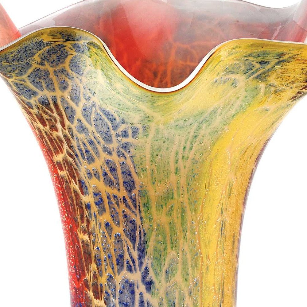 17" Red and Yellow Glass Abstract Novelty Table Vase HomeRoots
