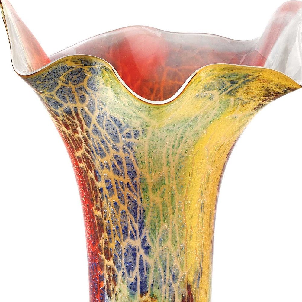 17" Red and Yellow Glass Abstract Novelty Table Vase HomeRoots