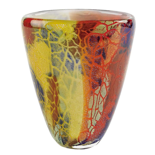8" Orange Red and Yellow Murano Glass Abstract Oval Table Vase HomeRoots