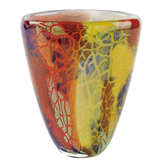 8" Orange Red and Yellow Murano Glass Abstract Oval Table Vase HomeRoots