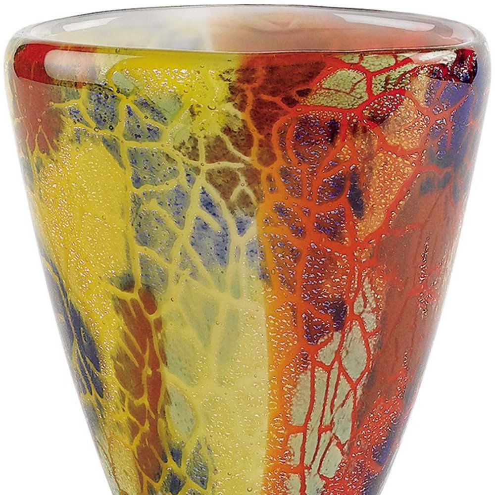 8" Orange Red and Yellow Murano Glass Abstract Oval Table Vase HomeRoots