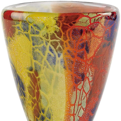 8" Orange Red and Yellow Murano Glass Abstract Oval Table Vase HomeRoots
