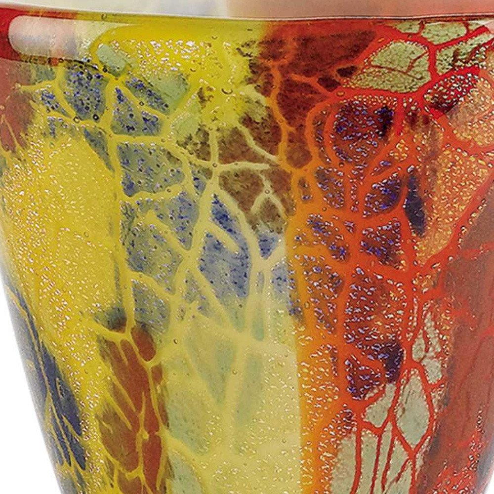 8" Orange Red and Yellow Murano Glass Abstract Oval Table Vase HomeRoots
