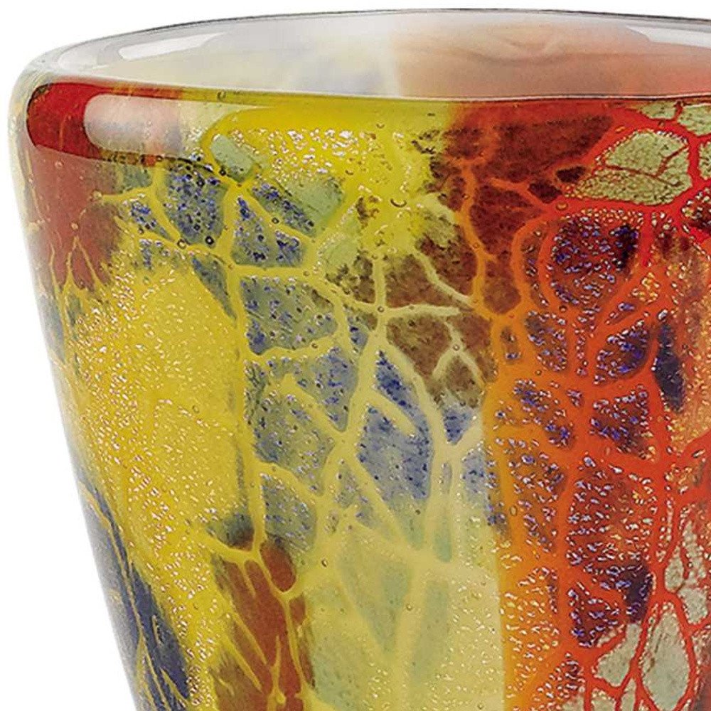 8" Orange Red and Yellow Murano Glass Abstract Oval Table Vase HomeRoots