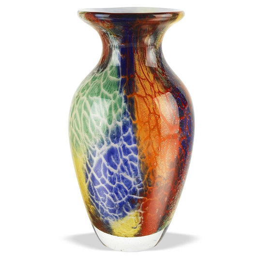 11" Blue Green And Orange Urn Murano Glass Table Vase HomeRoots