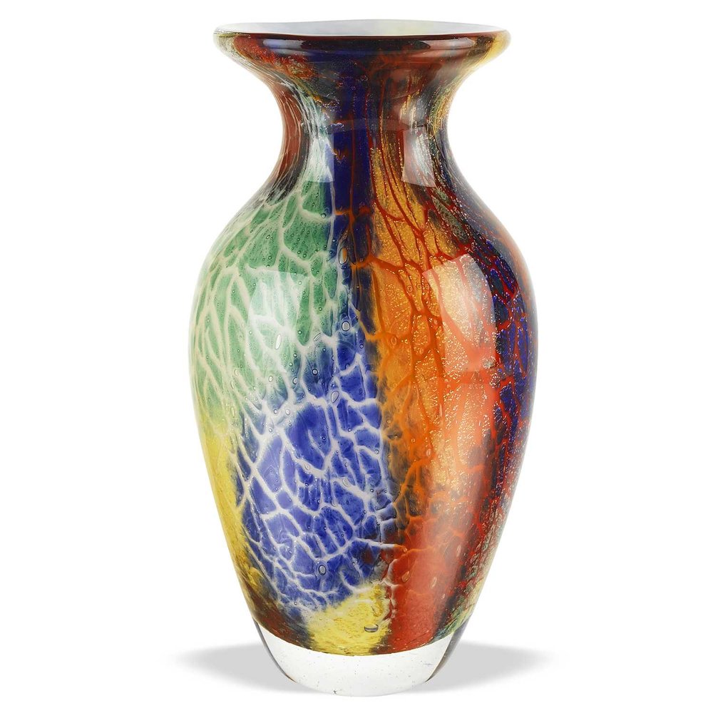 11" Blue Green And Orange Urn Murano Glass Table Vase HomeRoots