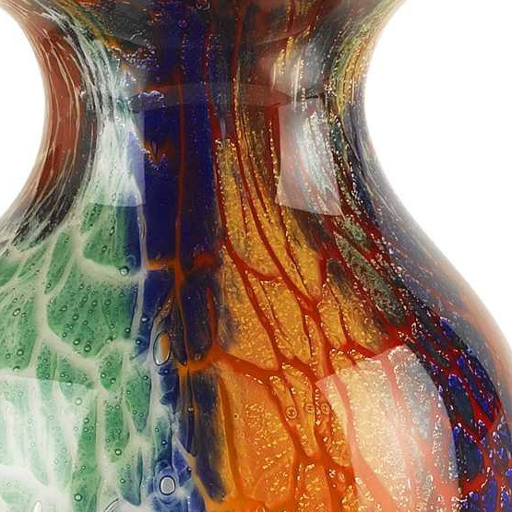 11" Blue Green And Orange Urn Murano Glass Table Vase HomeRoots