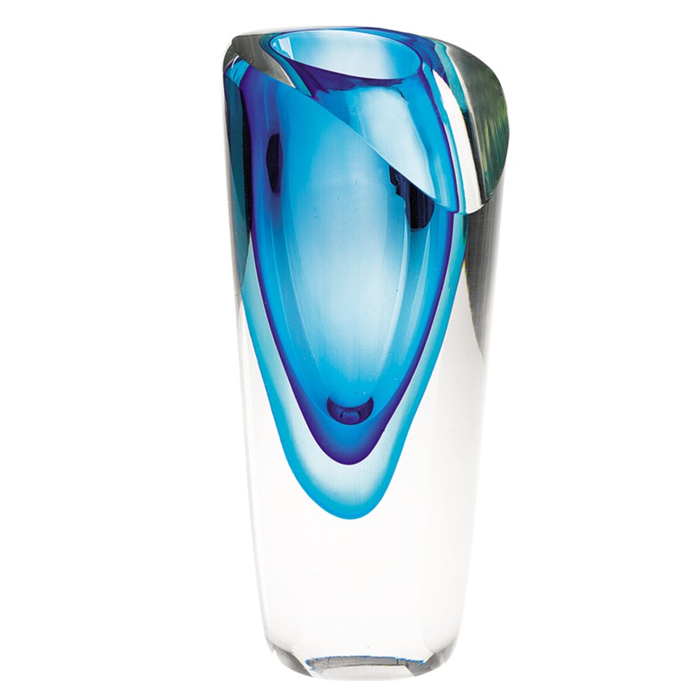 8" Clear and Blue Crystal Table Vase HomeRoots